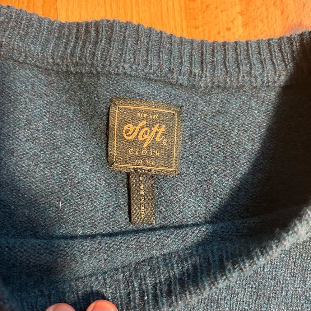 Soft Cloth NWT Blue merino Wool Crewneck Sweater‎ Large - Picture 2 of 6